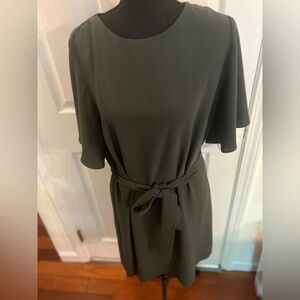 H&M Military Olive Green Shift Dress Flutter Short Sleeves Knee Length Size 10